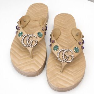 Gucci Tan Sandals with Jewel Accents